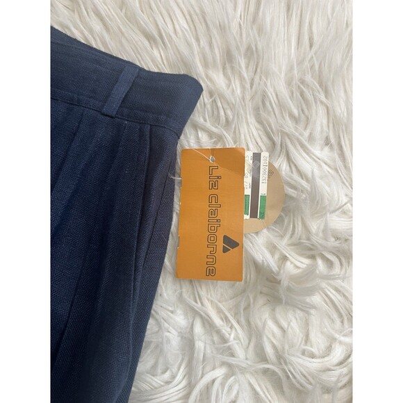 NWT Vtg Liz Claiborne LizSport Linen Navy Pants Womens 8 Pleated Tapered Cuffed - Picture 4 of 11